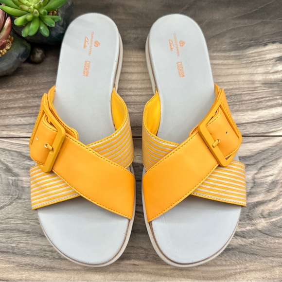 NEW Clarks Cloudsteppers 9W WIDE Eliza April Comfort Slide Sandal Yellow - Picture 4 of 13
